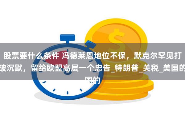 股票要什么条件 冯德莱恩地位不保，默克尔罕见打破沉默，留给欧盟高层一个忠告_特朗普_关税_美国的